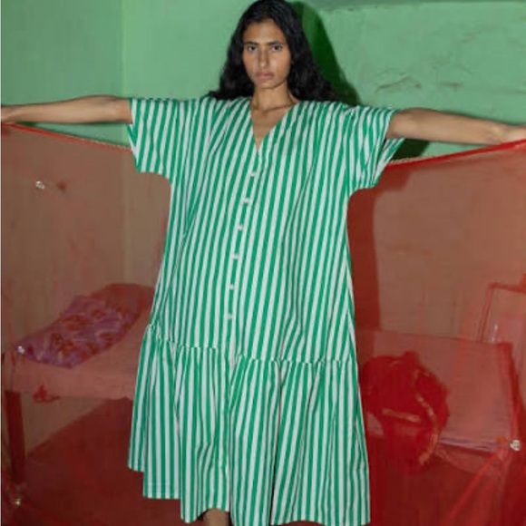 RHODE Orla Dress with Green Curacao and White Stripes - Picture 4 of 5